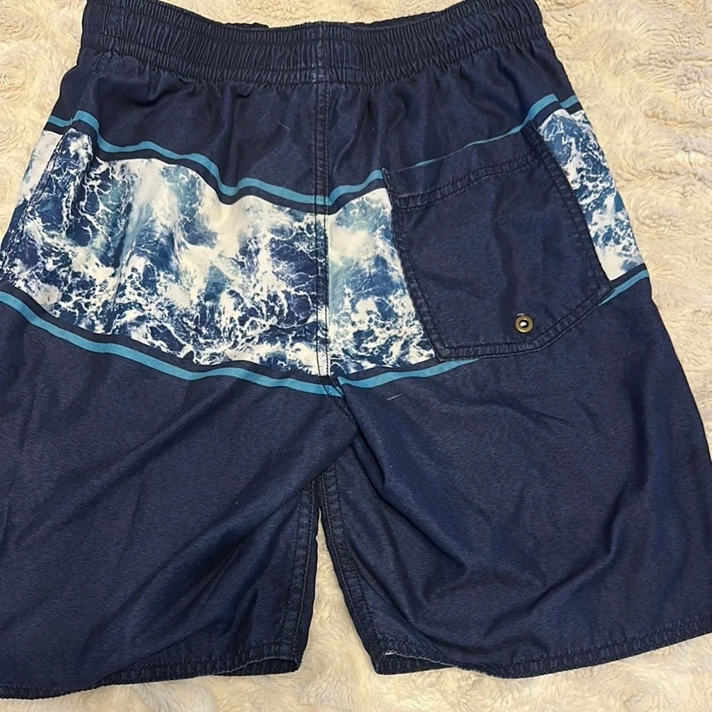 Old Navy Kids Swim Trunks - Navy Blue with Ocean Print 14/16 XL